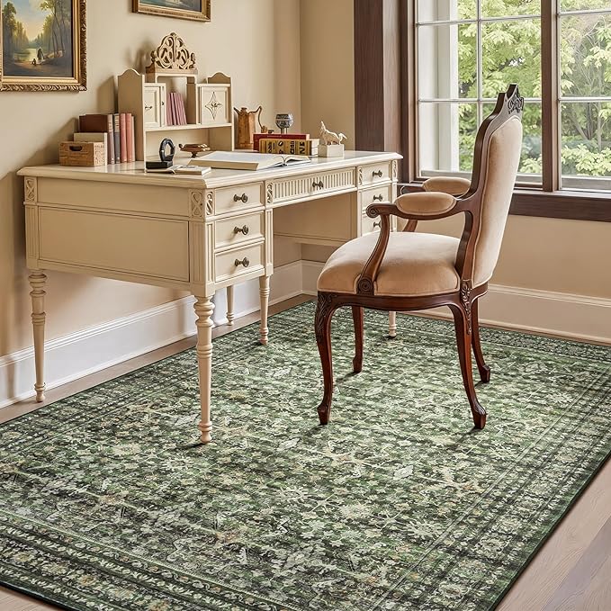 Lofus 5x7 Area Rug for Living Room,Green Washable Area Rugs with Non-Slip Backing,Soft Boho Carpets for Bedroom Dining Room Home Office Indoor Nursery
