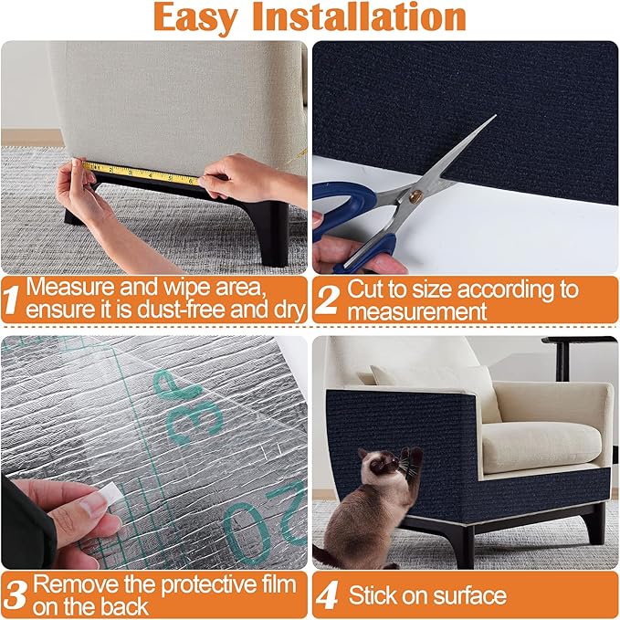 Furniture Protectors from Cats Scratching - 40" x 15.8" Trimmable Self-Adhesive Carpet Protector for Pets, Cat DIY Climbing Couch Protector for Scratch Cat Tree Replacement Indoor (Dark Blue)