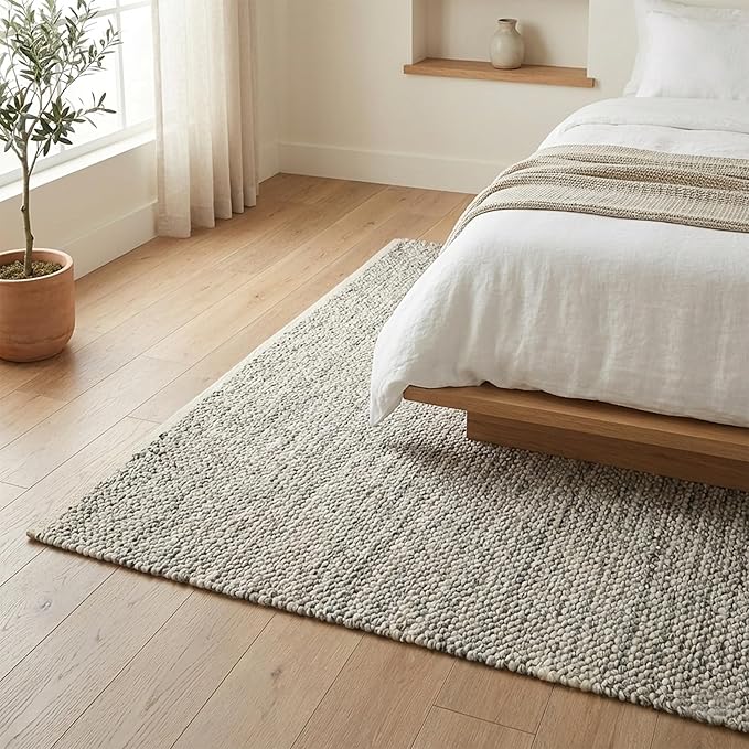 Fab Habitat Machine Washable Area Rug - Hand Woven, Stain Resistant, Pet Friendly - Premium Recycled Polyester Yarn - Solid - Bedroom, Living Room - Biltmore - Natural - 4 x 6 ft