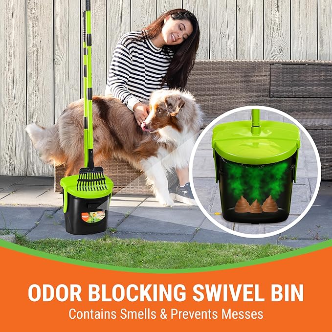 Pupzle Dry & Wet Dog Pooper Scooper with Bag Attachment, 40" Long Handle Pooper Scooper for Large Dogs, Dog Poop Scoop for Yard, Large Capacity Swivel Bin and Rake, 75 Lavender Scented Bags