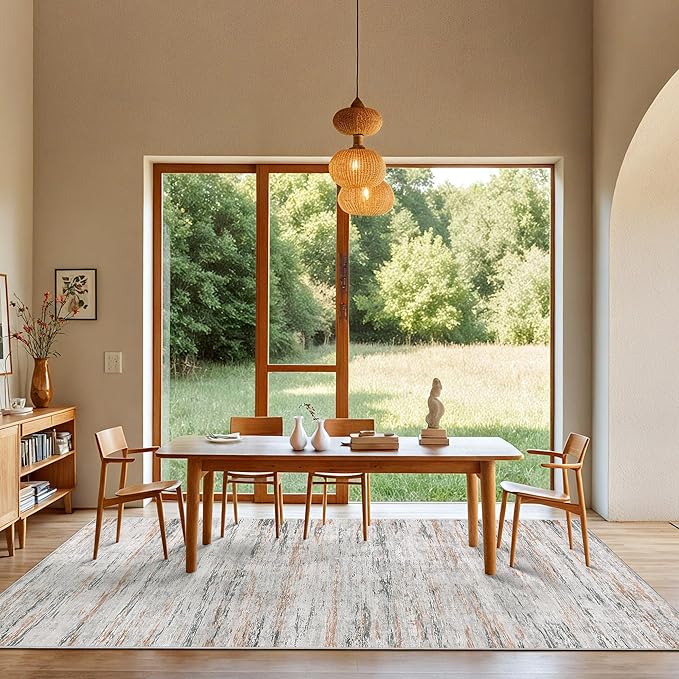 Art&Tuft Washable Rug, Anti-Slip Backing Abstract Area Rugs, Stain Resistant Rugs for Living Room, Foldable Machine Washable Area Rug(03-Taupe, 8'x10')