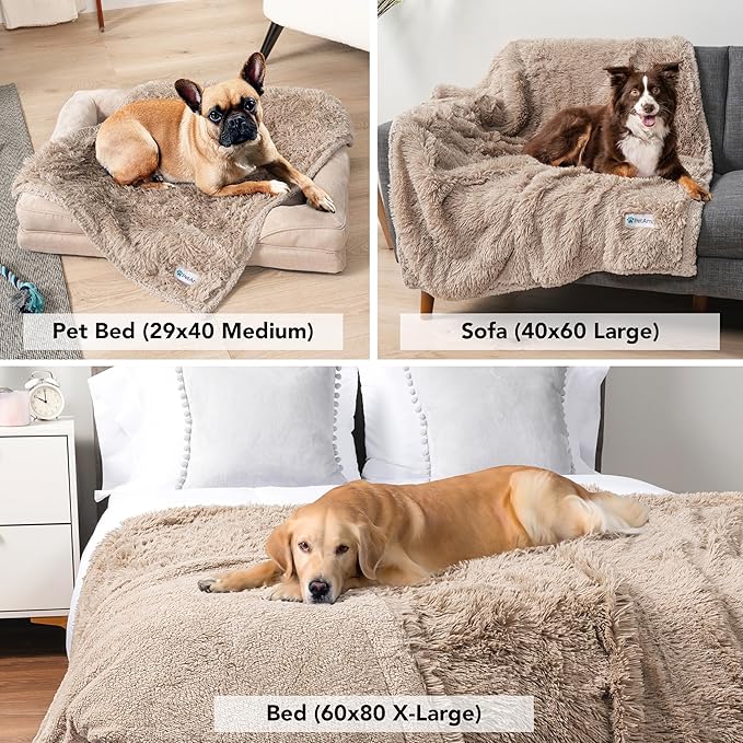 PetAmi Waterproof Dog Blanket for Small Medium Dogs, Calming Fleece Cat Blanket, Couch Protector Washable Sherpa Faux Fur Pet Throw for Puppy, Soft Reversible 29x40 Taupe