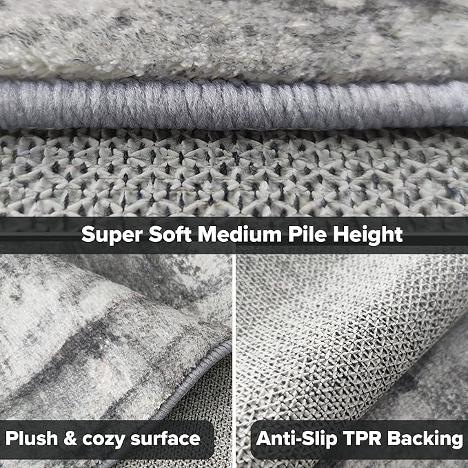 Hudson Comfort 10x12 Area Rug - Faux Cashmere Living Room Carpet - Machine Washable Area Rugs with Anti-Slip TPR Back - Super Soft 6mm Pile Height Pet-Friendly Rugs (Black)