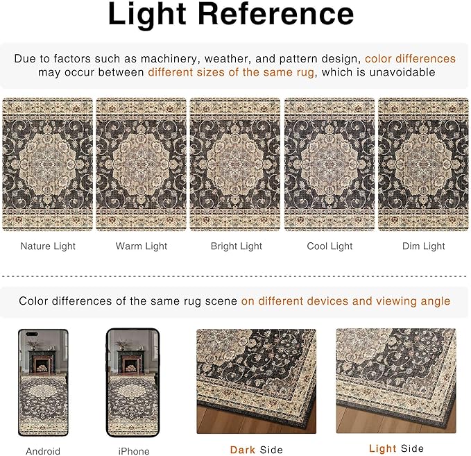 HUGEAR Machine Washable Area Rugs 6x9 Vintage Black Living Room Bedroom Rug Neutral Style Non Slip Stain Resistant Low Pile Throw Carpet for Home Retro Aesthetic Modern Decor