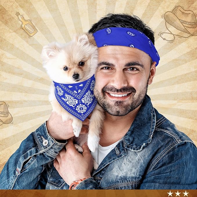 Cat Dog Bandana Collar & Owner Matching Paisley Pattern Bandana Women Headband Square Scarf Headwear Puppy Scarf for Small Dog Adjustable Cat Collar Triangle Neckerchief Handkerchief(Blue)