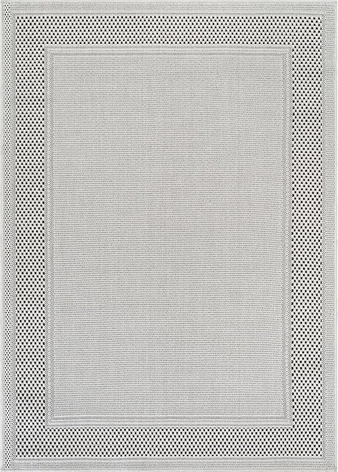CAMILSON Easy Jute Rug 9x12, Indoor Outdoor Off-White Color Fiber Area Rugs for Living Room Patio and Dining Room Rug, Bordered Boho Woven Design, Easy-Cleaning, Washable Outside Carpet (9 x 12)