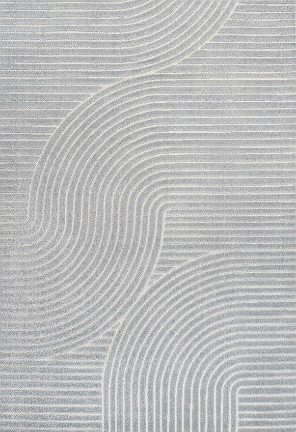 JONATHAN Y Hallie High-Low Curve Light Blue/Cream 3x5 Indoor/Outdoor Area Rug, Minimalist Geometric, Pet Friendly, for Patio, Backyard, Living Room, Bedroom, Office, Hose-Washable (SCN100E-3)