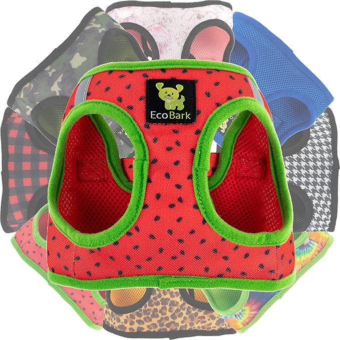 EcoBark Small Dog Harness - Luxury Soft Step in Reflective Ultra Padded Mesh Dog Harnesses for Toy Breed Dogs - Comfortable & Secure Body Halter Pet Vest (Small, Watermelon)