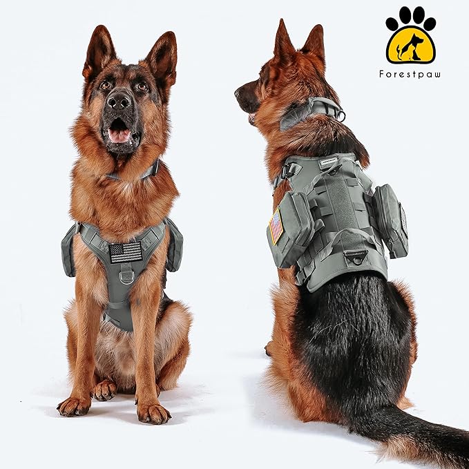 Forestpaw Dog Harness Medium Sized,Tactical Dog Harness with Handle,No Pull Military Style Service Dog Vest with Pockets Adjustable for Medium Dogs,Gray,Chest 15.5-25.5"