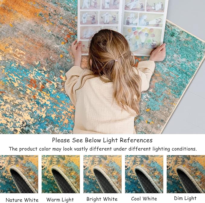 Lahome Modern Abstract Runner Rug - 2x6 Washable Hallway Rug Runner Soft Colorful Bedoom Carpet, Non-Slip Low Pile Contemporary Accent Mats for Kitchen Nursery Laundry Room