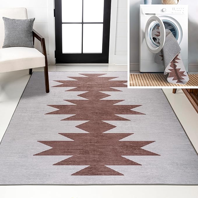 JONATHAN Y Machine Washable Gray/Brown Indoor Area Rug 8X10 ft, Chayton Minimalist Geometric for Living Room, Bedroom, Kitchen, Office, Easy-Cleaning, Pet-Friendly, Non-Shedding WSH110E-8