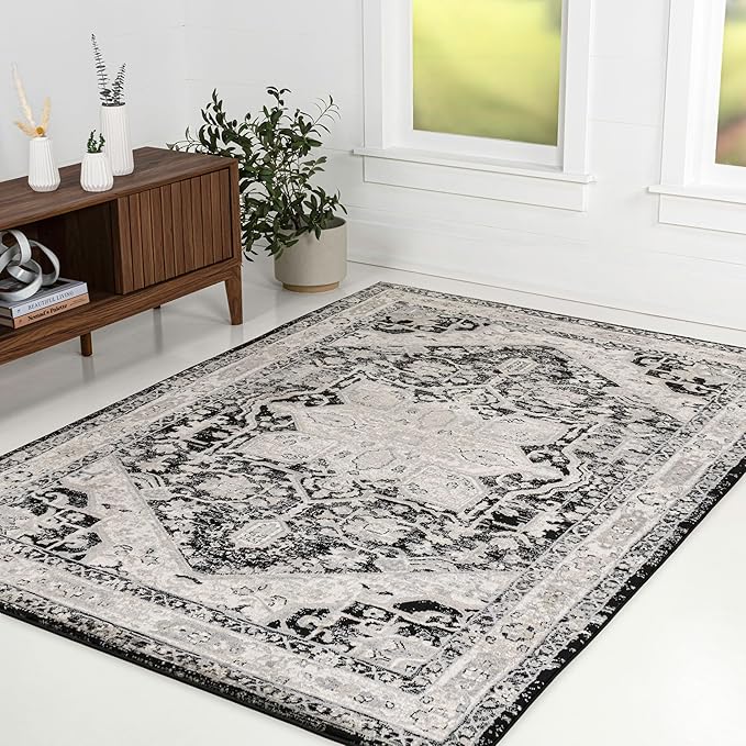 JONATHAN Y Vintage Medallion Indoor Area Rug 4X6 Black/Ivory, Modern Boho for Living Room, Bedroom, Kitchen, Office, Easy-Cleaning, High Traffic, Pet-Friendly, Non-Shedding MDP106F-4