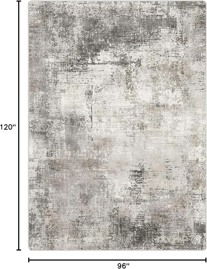 Area Rugs 8x10 Machine Washable Rug for Bedroom Living Room Dining Room, Large Modern Abstract Soft Rugs, Indoor Low Pile Carpet with Non Slip Rubber Backing, Abstract Gray
