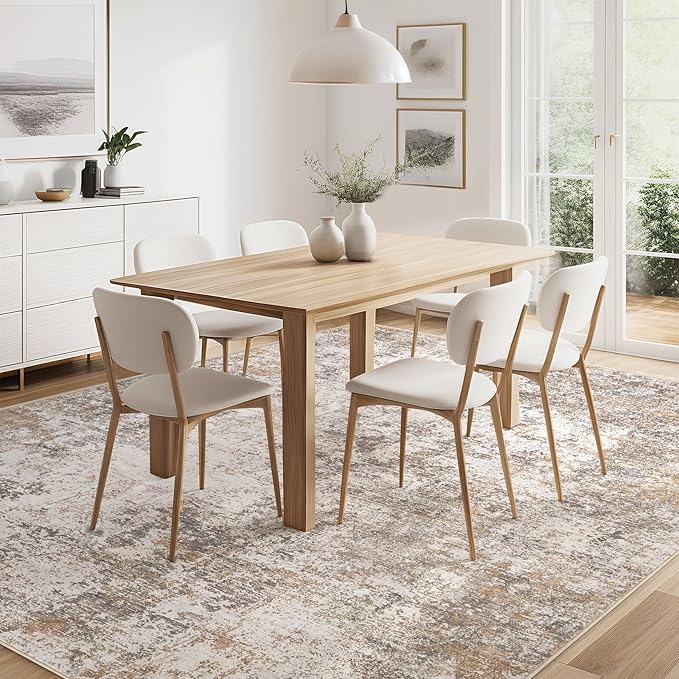 Area Rugs for Living Room: 6x9 Abstract Washable Rug Modern Neutral Large Soft Stain Resistant Non-Slip Backing Machine Table for Bedroom Dining Room Indoor Home Office Carpet - Brown Grey