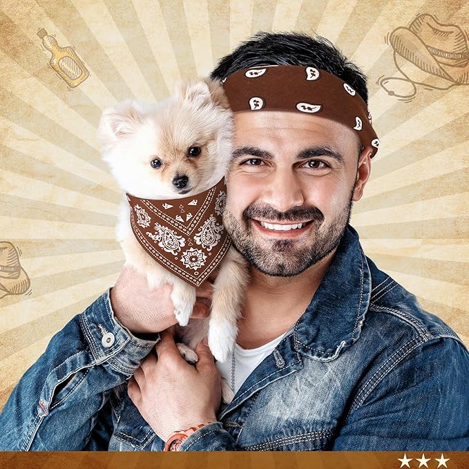 Cat Dog Bandana Collar & Owner Matching Paisley Pattern Bandana Women Headband Square Scarf Headwear Puppy Scarf for Small Dog Adjustable Cat Collar Triangle Neckerchief Handkerchief(Brown)
