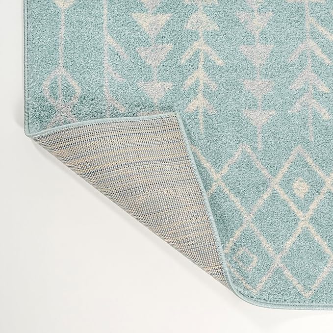 JONATHAN Y Ziri Moroccan Geometric Turquoise/Cream Indoor Area Rug, 3x5, Bohemian, Scandinavian, Easy-Cleaning for Living Room, Bedroom, Kitchen, Pet Friendly, Non-Shedding (MOH210E-3)