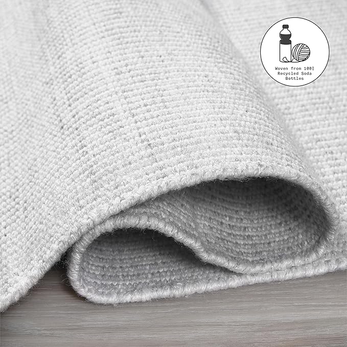 Fab Habitat Machine Washable Area Rug - Hand Woven, Stain Resistant, Pet Friendly - Premium Recycled Polyester Yarn - Solid - Kitchen, Bathroom, Laundry Room - Alford - Silver - 3 x 5 ft