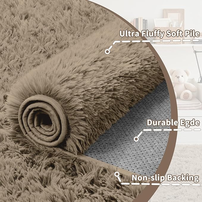 5x7 Area Rug for Living Room: Ultra Soft Fluffy Rug Modern Large Thicked Shag Rug for Bedroom Non Slip Indoor Fuzzy Carpets for Girls Kids Room Nursery Dorm Home Decor Gray Camel