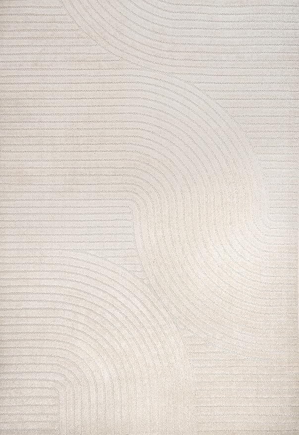 JONATHAN Y Hallie High-Low Curve Ivory/Cream Indoor/Outdoor Area Rug, 3x5, Minimalist, Pet Friendly, Non-Shedding, Stain Resistant, Hose-Washable for Backyard, Patio, Porch (SCN100B-3)