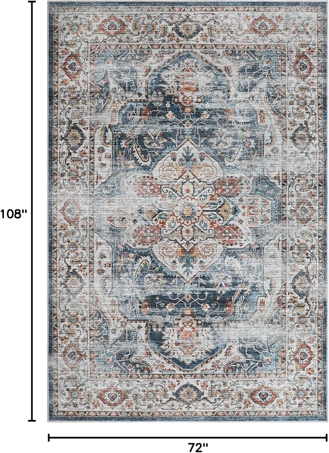 6x9 Area Rugs for Living Room - Stain Resistant Machine Washable Rugs for Bedroom,Non-Slip Backing Large Area Rug (Navy, 6'x9')