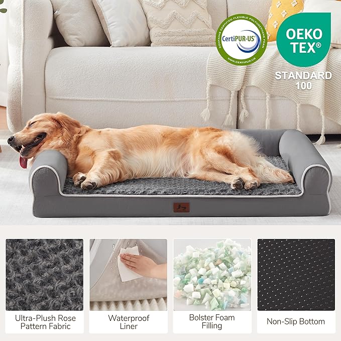 Large Dog Beds Large Sized Dogs 45x35x7 Inch, Orthopedic XXL XL Dog Bed for Medium Size Dogs, Big Waterproof Couch Sofa with Removable Washable Cover for Pet, Dark Grey
