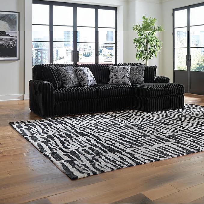 Signature Design by Ashley Midnight-Madness Contemporary L-Shaped 2-Piece Sectional Sofa with Chaise for Living Room, Black