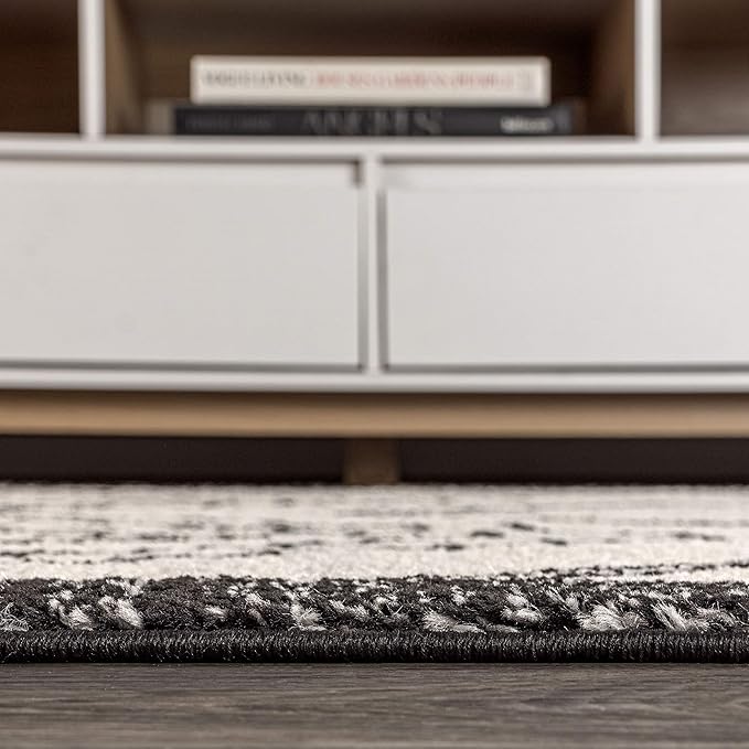 JONATHAN Y Amir Moroccan Beni Souk Cream/Black Runner Rug, 2x20, Bohemian, Scandinavian, Easy-Cleaning for Living Room, Bedroom, Kitchen, Pet Friendly, Non-Shedding (MOH200A-220)