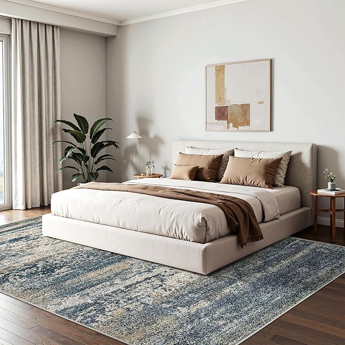 Art&Tuft Washable Rug, Anti-Slip Backing Abstract Area Rug 5x7, Stain Resistant Rugs for Living Room, Foldable Machine Washable Area Rug 5x7, Navy