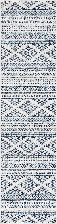 SAFAVIEH Tulum Collection Runner Rug - 2' x 7', Ivory & Navy, Moroccan Boho Tribal Design, Non-Shedding & Easy to Clean, Ideal for Living Room, Hallway, Foyer, Entryway, Bedroom (TUL272D)