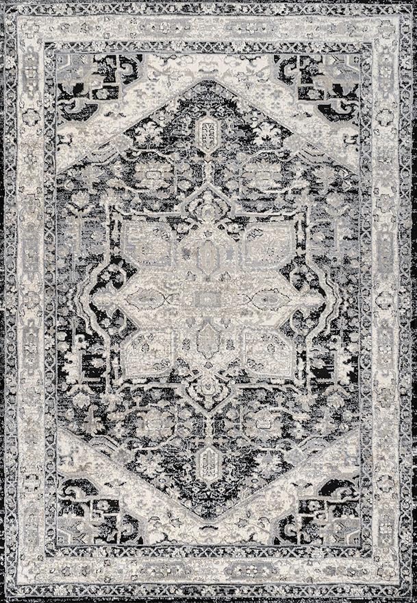 JONATHAN Y Vintage Medallion Indoor Area Rug 4X6 Black/Ivory, Modern Boho for Living Room, Bedroom, Kitchen, Office, Easy-Cleaning, High Traffic, Pet-Friendly, Non-Shedding MDP106F-4