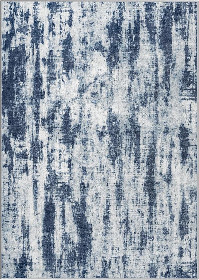 5x7 Area Rugs Washable Rug: Modern Abstract Living Room Rug Soft Anti-Skid Thin Carpet Indoor Floor Non-Shedding Carpets for Bedroom Dining Room Farmhouse Nursery Home Office Blue Grey