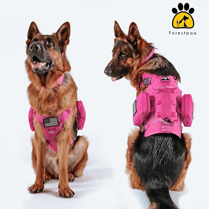 Forestpaw Dog Harness Medium Sized,Tactical Dog Harness with Handle,No Pull Military Style Service Dog Vest with Pockets Adjustable for Medium Large Dogs,Hot Pink,Chest 19.5-41.5"