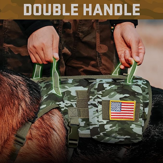 Forestpaw Dog Harness Medium Sized,Tactical Dog Harness with Handle,No Pull Military Style Service Dog Vest with Pockets Adjustable for Medium Large Dogs,Camouflage Green,Chest 15.5-25.5"