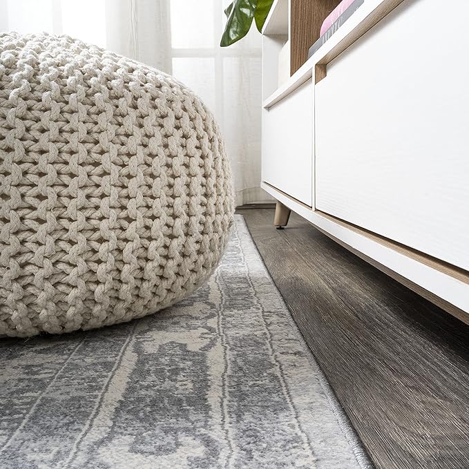 JONATHAN Y Modern Vintage Medallion Light Gray/Ivory 6' Round Indoor Area Rug, Country, Floral, Easy-Cleaning for Living Room, Bedroom, Kitchen, Pet Friendly, Non-Shedding (MDP106C-6R)