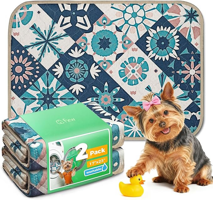 FXW Washable Pee Pads for Dogs, Puppy Pads with Super Absorbent, Specifically Designed for 24inch Cages, 17" x 23" Rectangle, Tie-Dye Beige, 2 Packs
