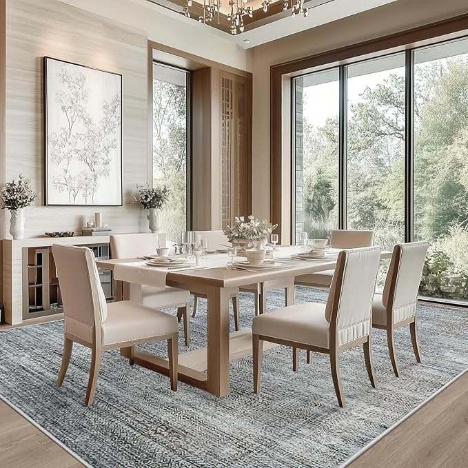 6x9 Area Rug Living Room Rugs - Washable Rug Large Modern Abstract Soft Thin Carpets Indoor Floor No Slip Vintage Carpet for Bedroom Under Dining Table Nursery Home Office Decor Gray Blue