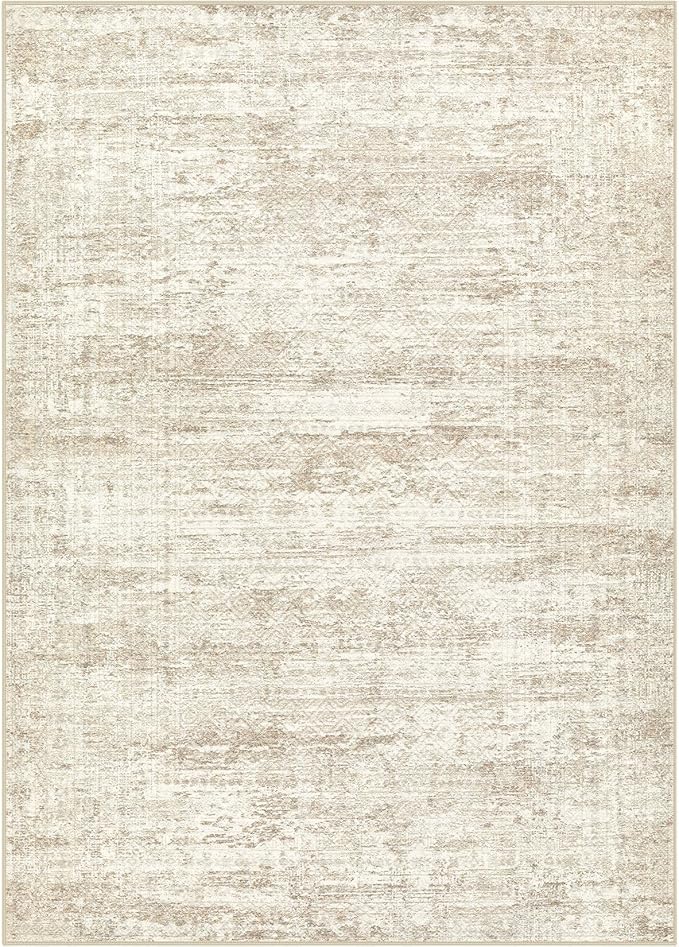 5x7 Area Rug Living Room Rugs - Washable Neutral Modern Abstract Soft Thin Rug Indoor Floor No Slip Rug Carpet for Bedroom Under Dining Table Home Office Decor - Beige/Brown