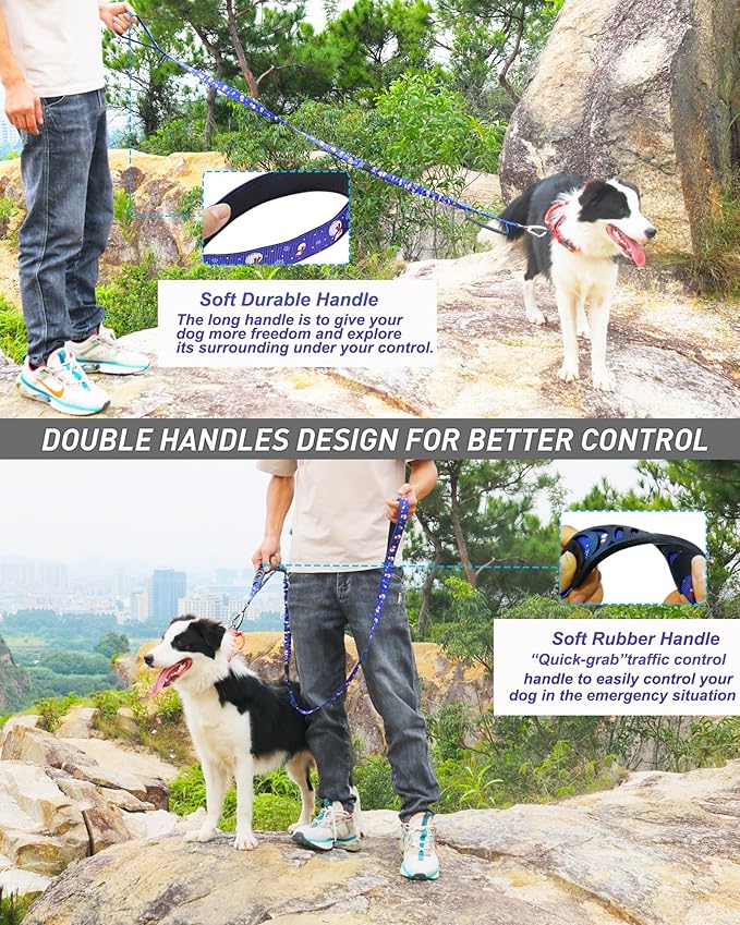 Hotsky Tactical Dog Leash Heavy Duty for Medium Large Dogs That Pull,4-6Ft Strong Bungee Shock Absorbing No Pull Dog Leash with Padded Double Handle and Car Seatbelt,Snow man