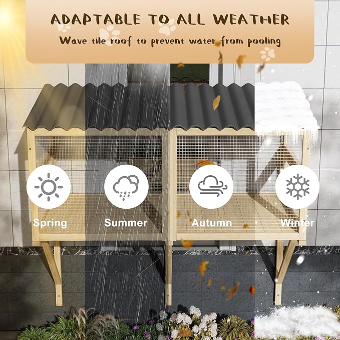 Outdoor Cat Window Perch, Catio Cat Enclosure Window Box Access with Double Doors for Cats Tunnel, Cats Patio w/All-Weather Roof for Indoor Kitty Sunbathing, Napping