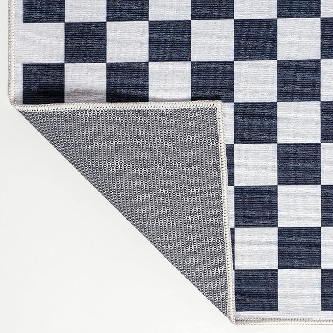 JONATHAN Y Machine Washable Indoor Area Rug 4X6 Dark Blue/White, Ainsley Modern Cottage Checkerboard for Living Room, Bedroom, Kitchen, Office, Easy-Cleaning, Pet-Friendly, Non-Shedding WSH126C-4