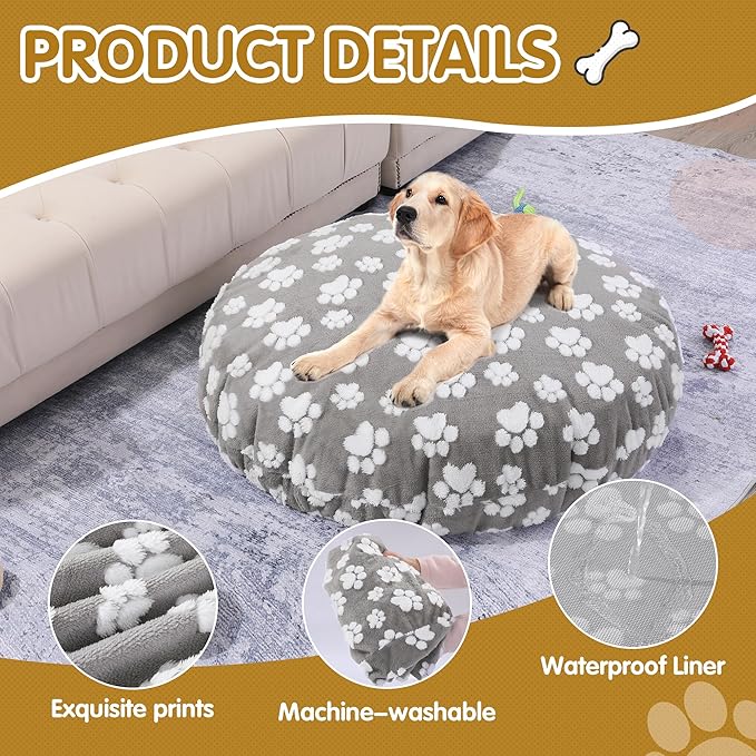 BALAPET Washable Dog Bed Covers Replacement Round Waterproof Bed Cover for Dog Soft Pet Bed Cover with Lovely Dog Paw Print and Double-Sided Usable Design,Cover Only(Gray,30 * 30 * 10in)