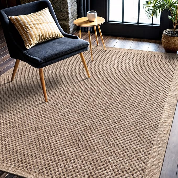 CAMILSON Easy Jute Rug 5x7, Indoor Outdoor Natural Color Fiber Area Rugs for Living Room Patio and Kitchen Rug, Sisal Boho Woven Design, Easy-Cleaning, Washable Outside Carpet Alfombras (5 x 7)