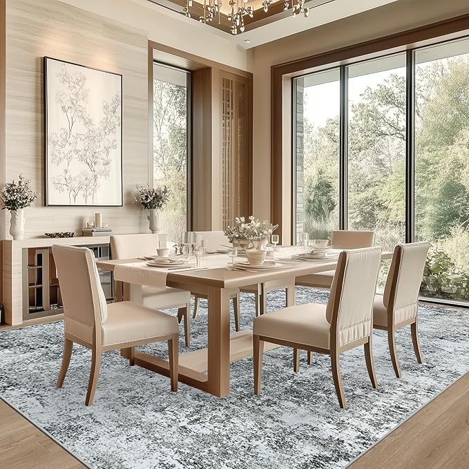 6x9 Area Rug Living Room Rugs - Washable Rug Large Modern Abstract Soft Thin Carpets Indoor Floor No Slip Vintage Carpet for Bedroom Under Dining Table Nursery Home Office Decor Gray White