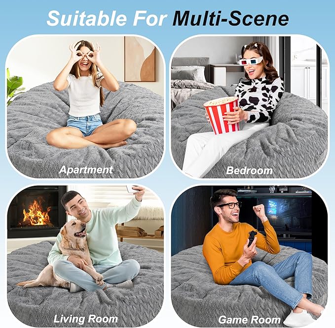 Homguava Bean Bag Chair: 3‘ Bean Bags with Memory Foam Filled, Large Beanbag Chairs Soft Sofa with Dutch Chevron Plush Cover 3FT(36"×36"×24"),Grey