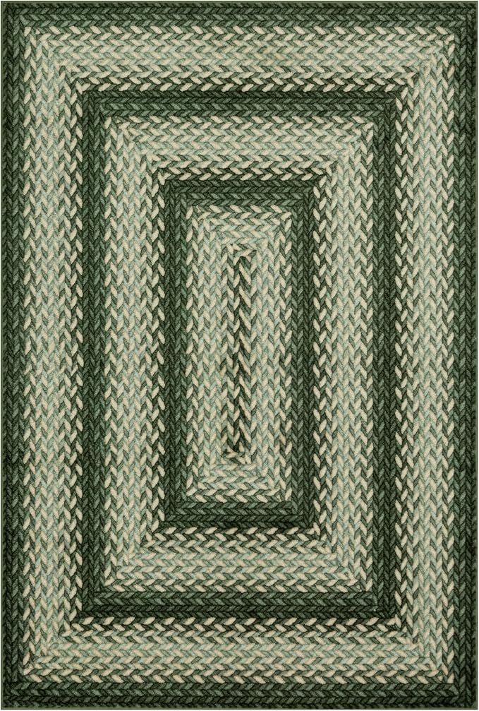 Maples Rugs Marion Bohemian Braided-Style Print Area Rug ??Made in USA ??Low Pile, Non-Slip, Pet-Friendly Indoor Rug for Bedroom, Living Room & Office, 5' x 7', Green
