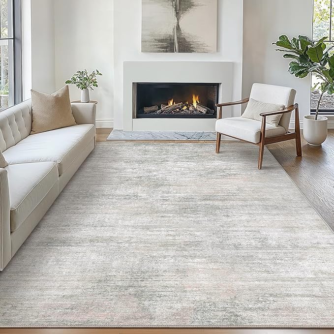 Bavni 8x10 Area Rugs, Modern Living Room Rugs, Large Machine Washable Rug Non-Slip, Soft Pet Friendly Rugs for Bedroom, Playroom, Dining Room, White/Grey