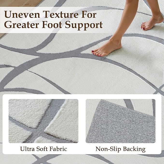 HUGEAR Shag Area Rug 5x7 Grey & Ivory Washable Living Room Bedroom Rug Non Slip Non-Shedding Soft Plush Medium Pile Large Throw Carpet for Home Office Aesthetic Modern Decor