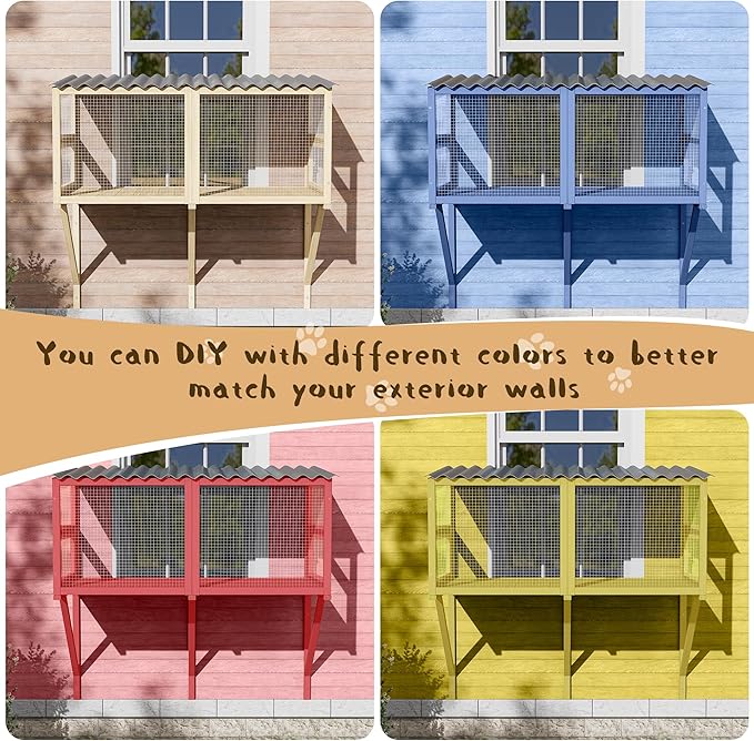 Outdoor Cat Window Perch, Catio Cat Enclosure Window Box Access with Double Doors for Cats Tunnel, Cats Patio w/All-Weather Roof for Indoor Kitty Sunbathing, Napping