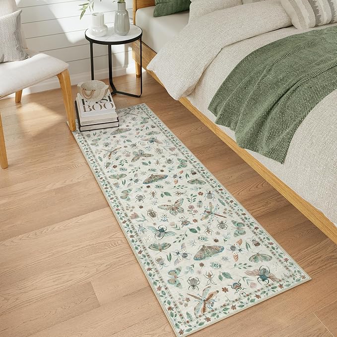 Lahome Insect Kitchen Runner Rugs Non Skid Washable, 2x6 Soft Washable Runner Non Slip, Ultra-Thin Hallway Rug Stain Resistant Carpet for ?랰aundry Bathroom Bedroom(2x6ft,Beige)