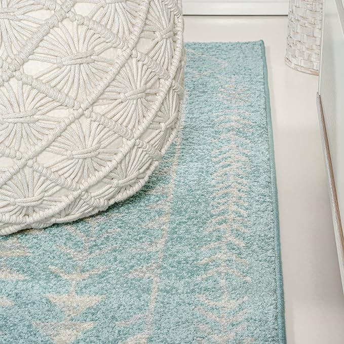 JONATHAN Y Ziri Moroccan Geometric Turquoise/Cream Runner Rug, 2x8, Bohemian, Scandinavian, Easy-Cleaning for Living Room, Bedroom, Kitchen, Pet Friendly, Non-Shedding (MOH210E-28)